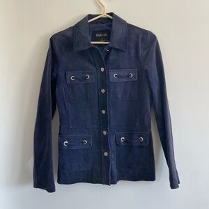 Style & Co. Navy Suede Utility Jacket with Grommet Flap Pockets